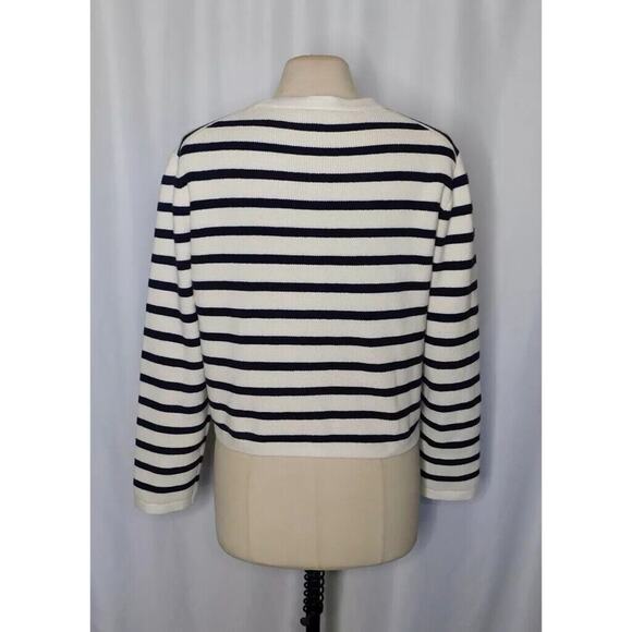 Jcrew Emilie Patchpocket Sweater Lady Jacket In Stripe - S - Ivory Navy - Picture 6 of 6